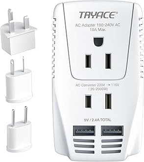 2000W Travel Voltage Converter Step Down 220v to 110v Power Converter for Hair Dryer Straightener Curling Iron, 10A Power Adapter with 2 USB Charging EU/UK/AU/US Worldwide Plug for Phone, White