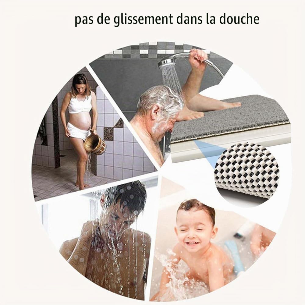 Grand Tapis de Douche - Antidérapant Anti-Moisissure, Tapis de Bain en Loofah Confortable et Doux avec Trou de Drainage, Tapis de Sol de Salle de Bain Lavable et à Séchage Rapide, Massage des Pieds