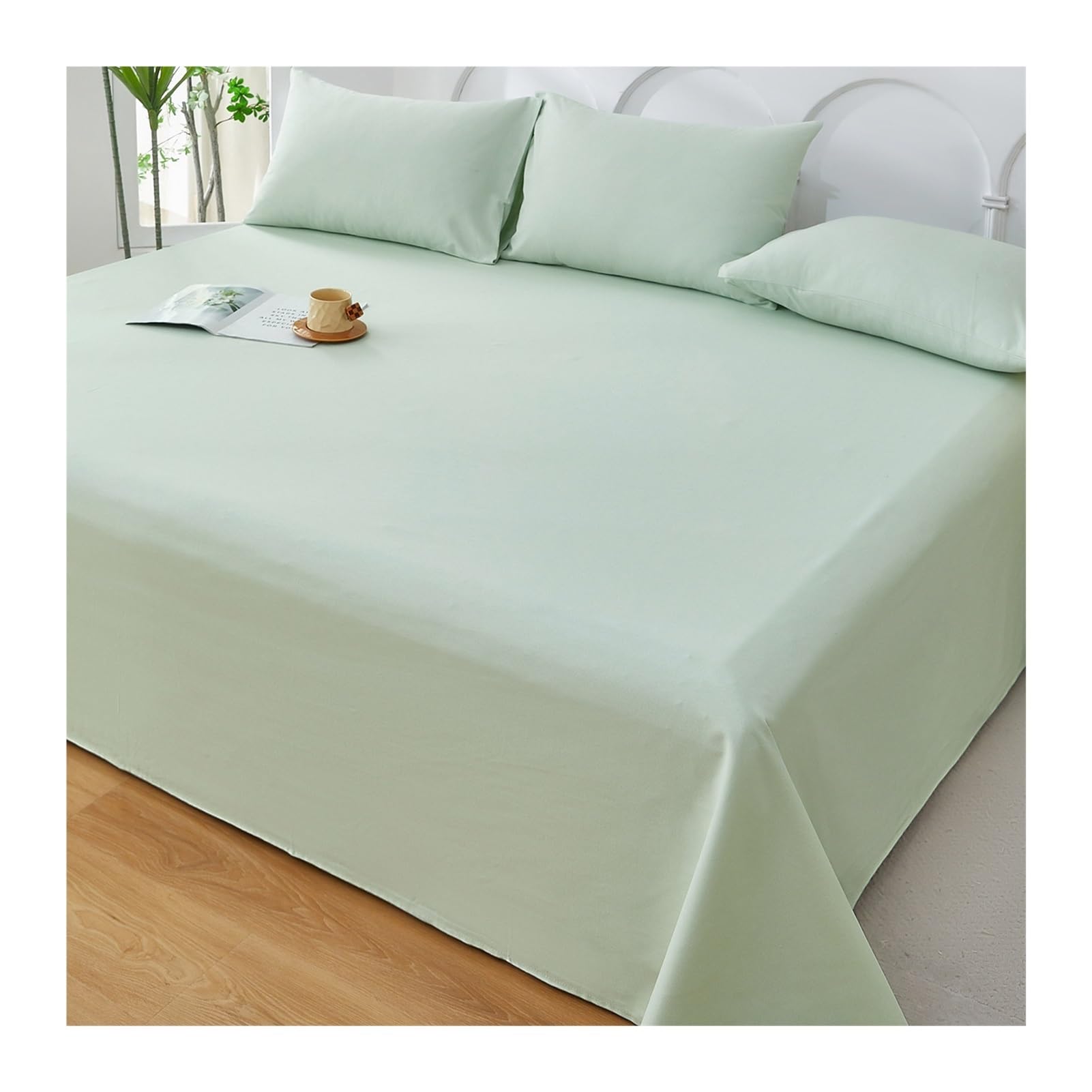 Bettlaken Ohne Gummizug 100% Baumwolle Grobes Gewebe Betttuch Laken 160/200/230/270/300/350x250cm Flaches Laken Dickes Weiches Atmungsaktives(Green,160x250cm)