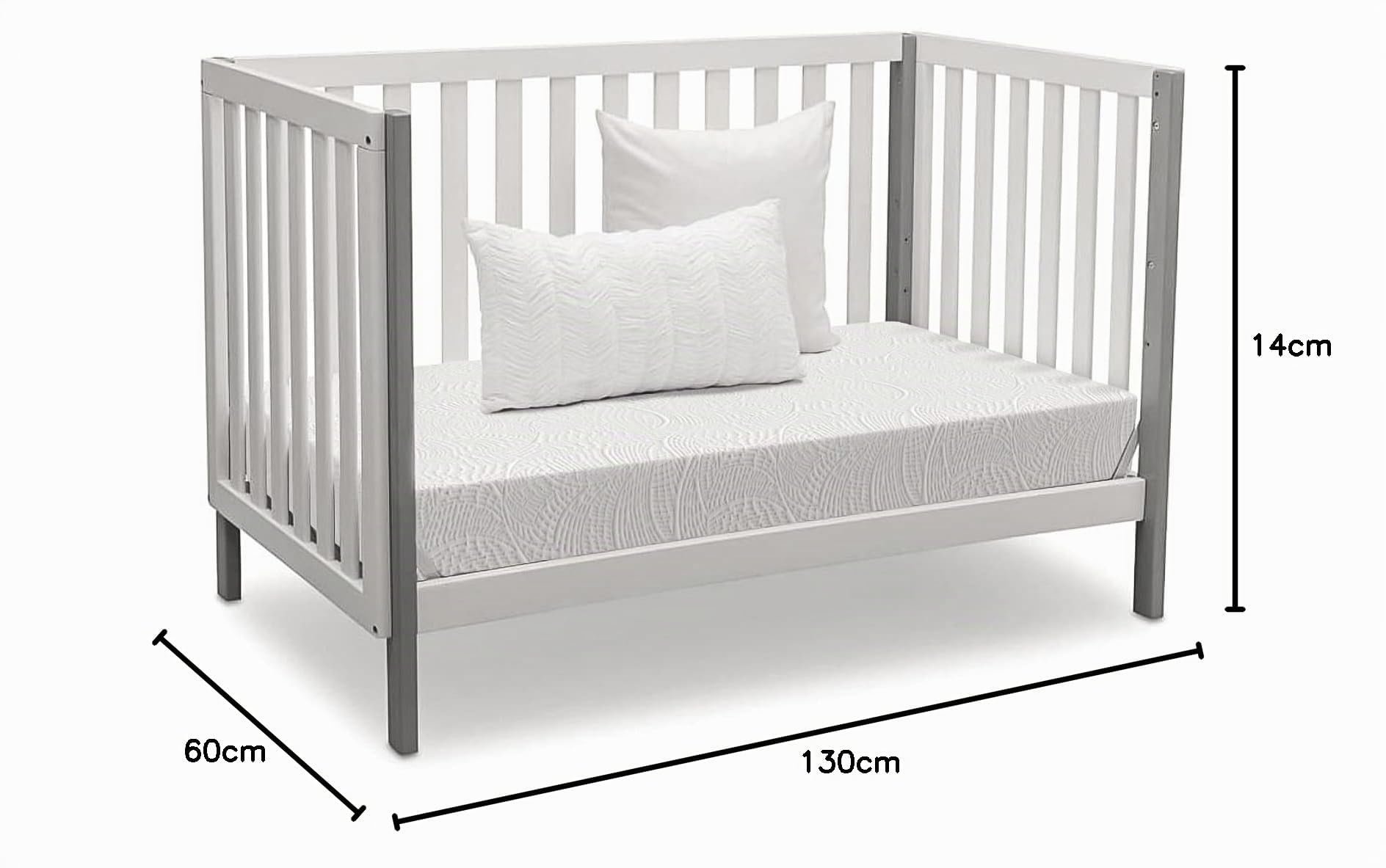MiaSuite Colchón para Cuna y Cuna, 60 x 130 cm, Altura 14 cm, antiasfixia, desenfundable, Transpirable, hipoalergénico, Dispositivo médico, 100% Fabricado en Italia
