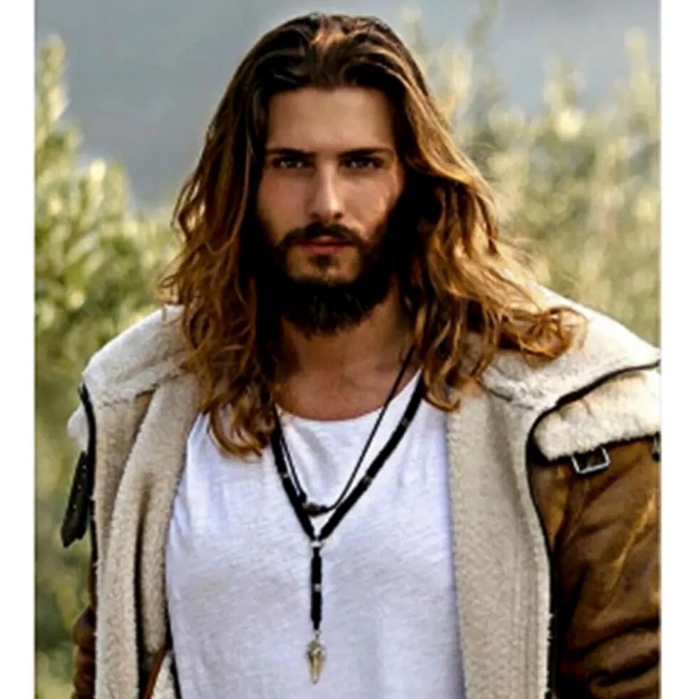 PORSMEER Parrucca da uomo marrone scuro riccia corta Cosplay parrucca per Aquaman Arthur Curry Halloween costume party parrucche