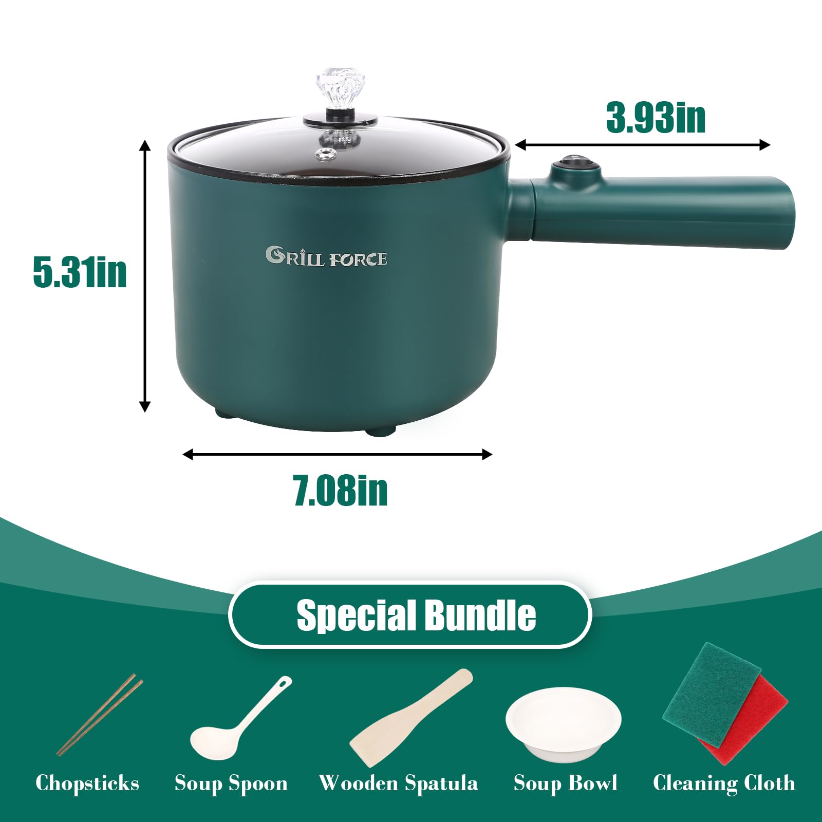 Olla eléctrica, olla de ramen de 1.8 L, cocina portátil, sartén antiadherente, olla eléctrica para pasta, huevo, filete, protección contra sobrecalentamiento, control de potencia dual 6