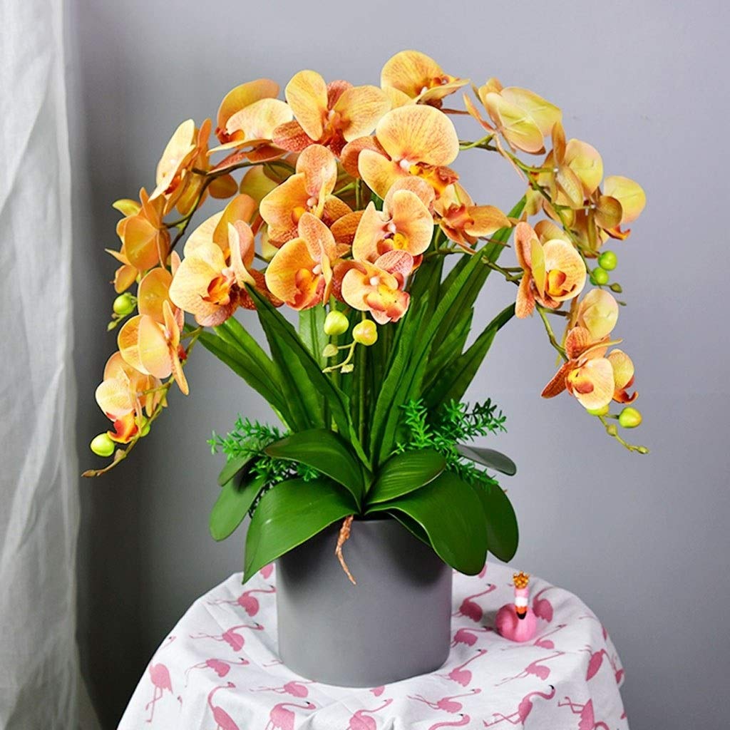 Sbziojhdr D Artificial Flowers, Ecor Artificial Flowers With Vase Artificialilk Phalaenopsis Butterfly Orchi With Vaseet Fake Plant Wedding Ecoration Faux Flowersc(D)