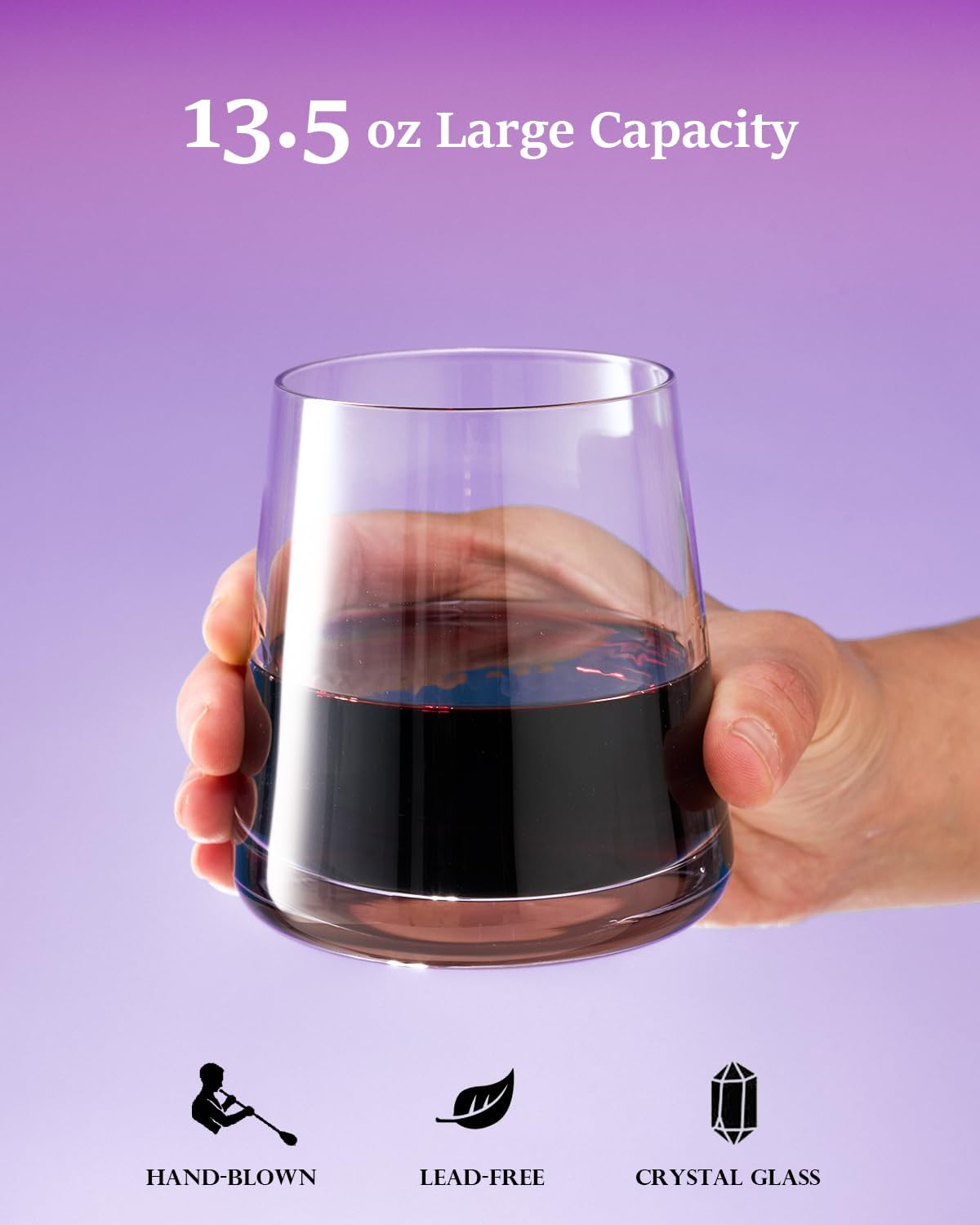 Stemless Wine Glasses Set of 4, 13.5 oz Hand-blown Whiskey Glasses for Red and White Wine, Universal Drinking Glasses for Water, Juice, Thickened Base & Dishwasher Safe, SWG-400-4 - Image 4