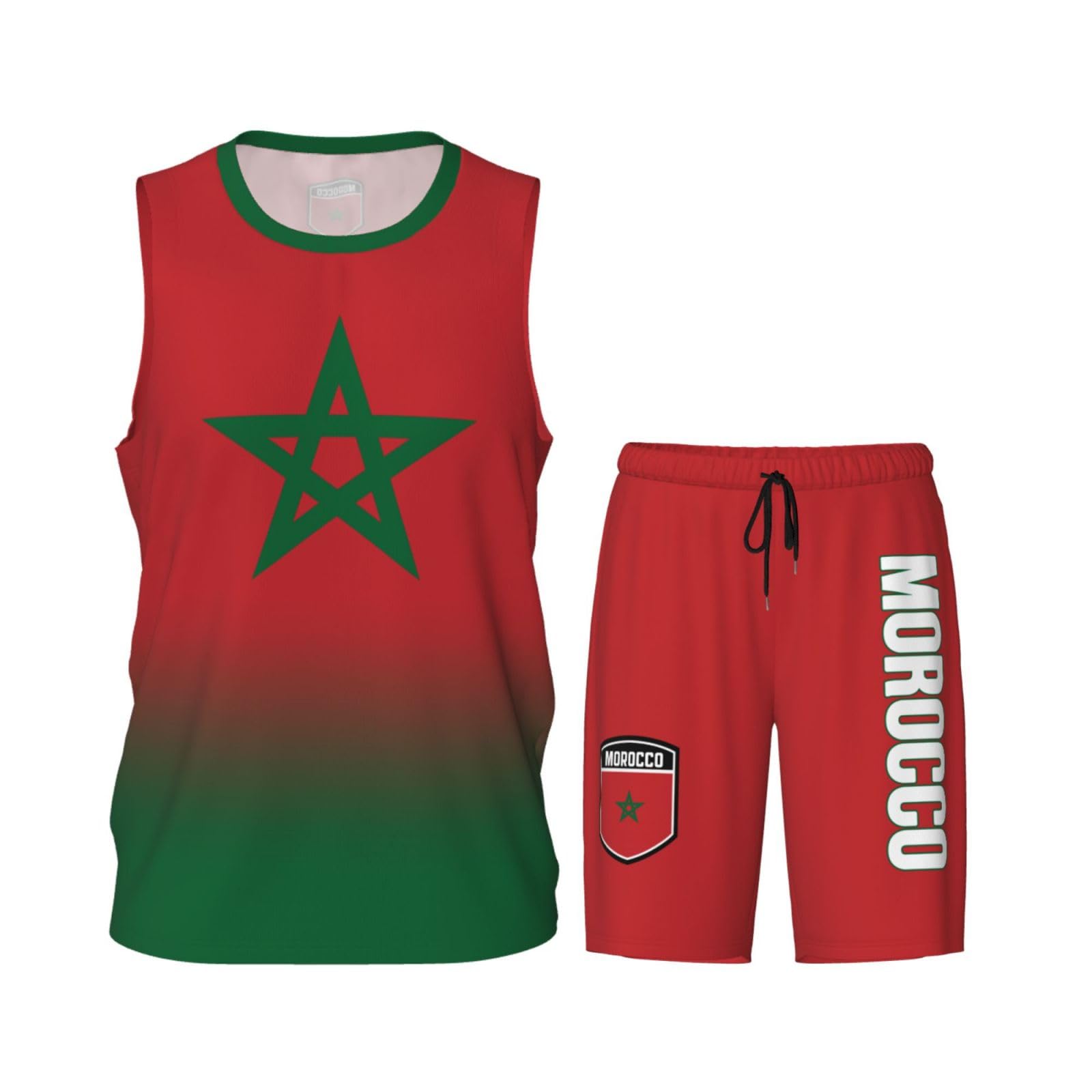 DABOYOZHZH Morocco Flag Basketball Uniform Suit for Men Team Training Athletic Gradient Jersey