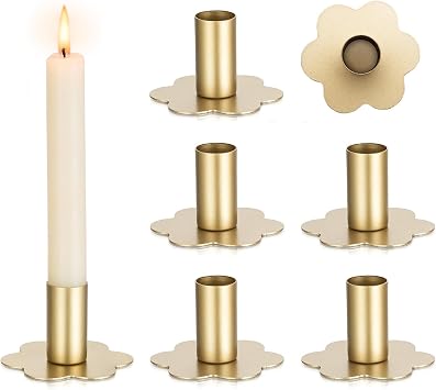 Candlestick Holders Taper Candle Holders 6Pcs Gold Candlestick Holder Table Brass Candlestick Holders Candle Sticks Holder Decor Home Flower Candle Holder Wedding Cute Small Candle Holders