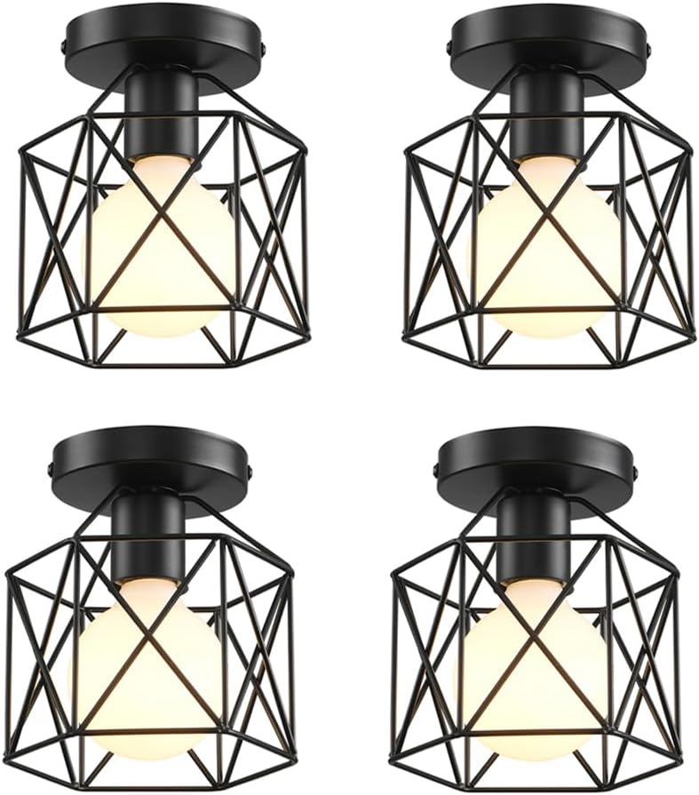 LIUSUN LIULU 4 Pack Industrial Ceiling Light Fixture, E26 E27 Vintage Rustic Ceiling Hanging Lighting, Rustic Ceiling Chandelier for Kitchen Island Dining Room Living Room Hallway