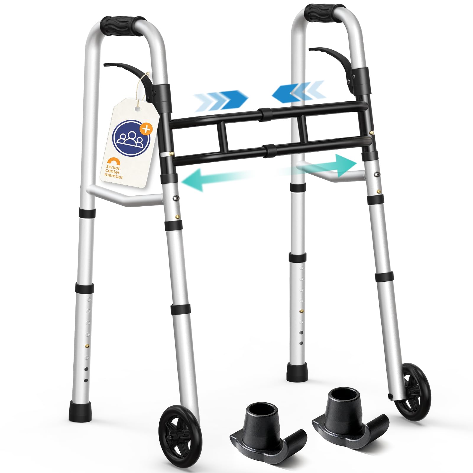 HOMENURSE Z3 Folding Walkers for Seniors w/Skis, Width & Height Adjustable