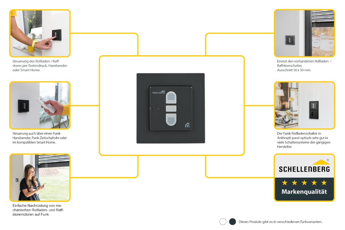Schellenberg 21007 Smart Home Funk-Rolladenschalter & Funk-Raffstoreschalter, nachrüstbar für Smarte Antriebe, Anthrazit