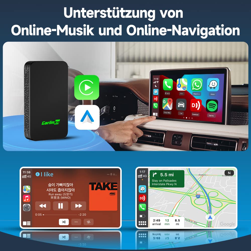 Carlinkit 5.0 2air CarPlay Wireless und Android Auto Wireless Adapter,für Autos mit CarPlay und Android Auto-Funktion(Herstellungsjahr:2017 bis 2025) Unterstützt Sprachassistent,Navigation,Musik