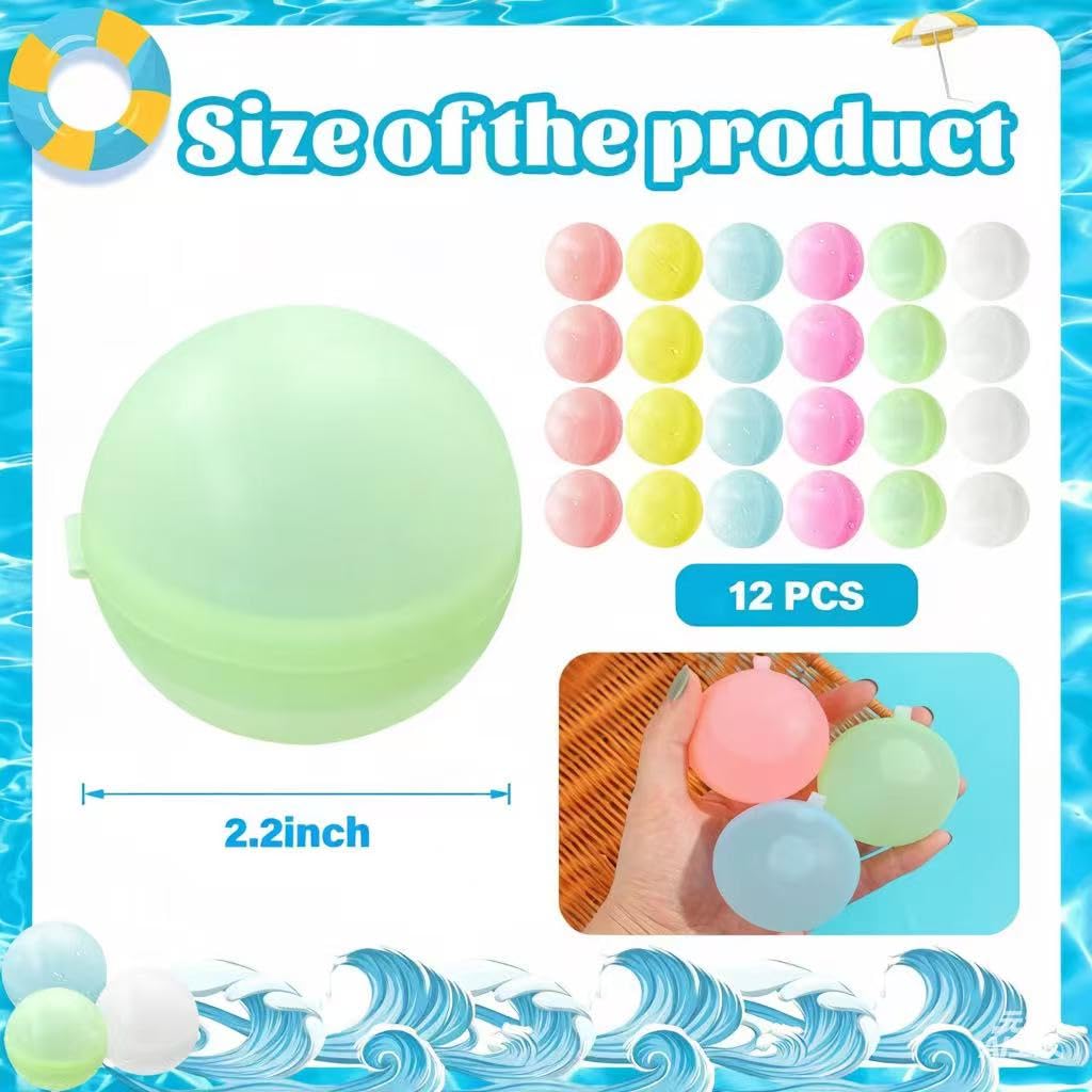 12 Piezas Globos de Agua Reutilizables,Bolas de Agua Recargables Autosellante de Llenado Rápido,Globos de Agua Verano Splash Fun,Exteriores Piscina Playa Fiestas