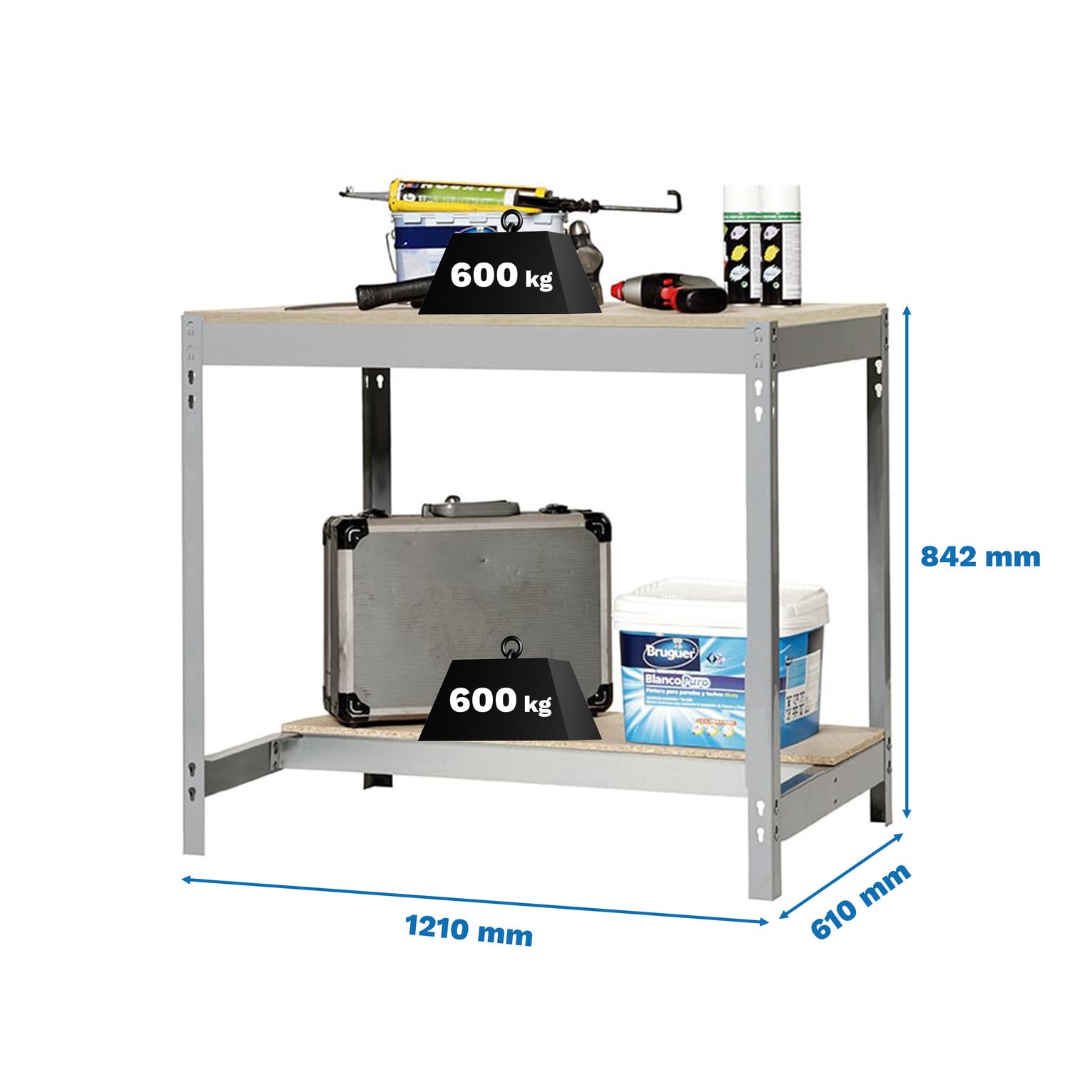 Banco De Trabajo Taller Simon Rack BT4 - Capacidad 400 Kg, Medidas 1445x910x760 Mm, Color Gris/madera
