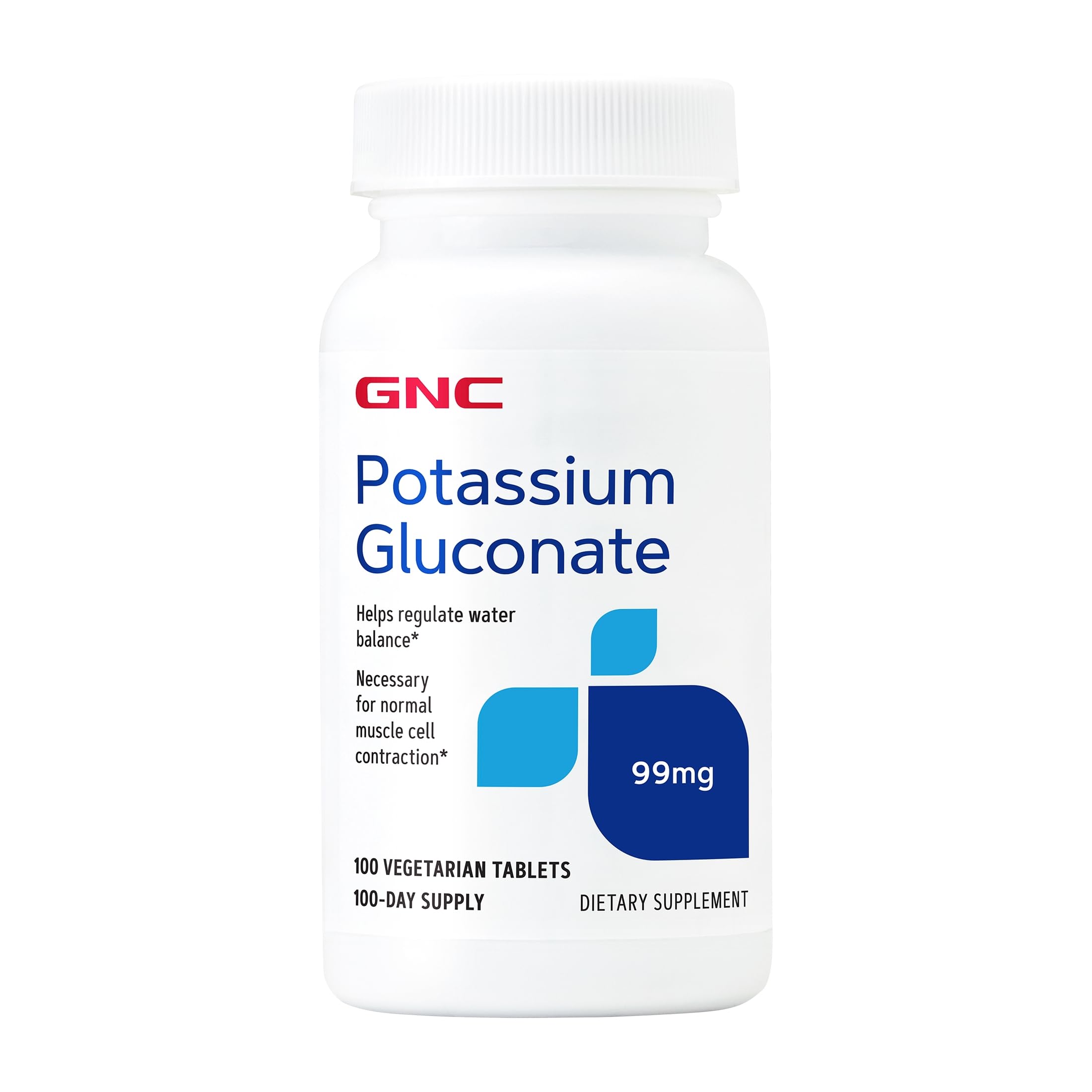 GNC Potassium Gluconate 99mg, 100 Tablets, Supports Normal Muscle Function