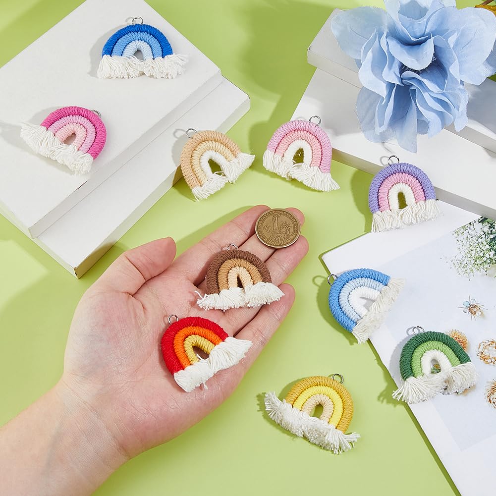 DICOSMETIC 20 pezzi 10 colori piccoli macramè arcobaleno, ciondolo fatto a mano in policotone, colorato boho, per realizzare portachiavi