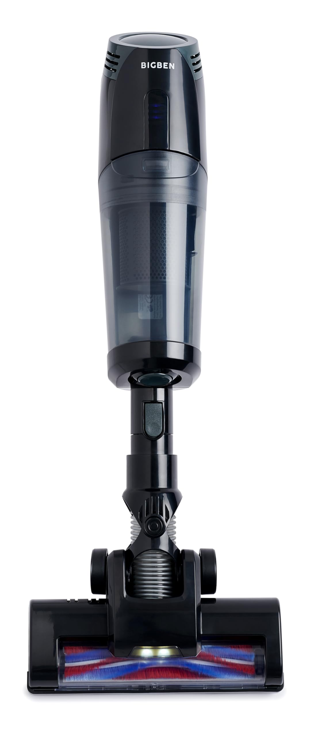 BIGBEN - Aspirador de escoba recargable, 2 en 1 con aspiradora de mano, cepillo motorizado LED, tanque 0,7 L, 2 velocidades, batería desmontable, soporte de pared - VACB01G