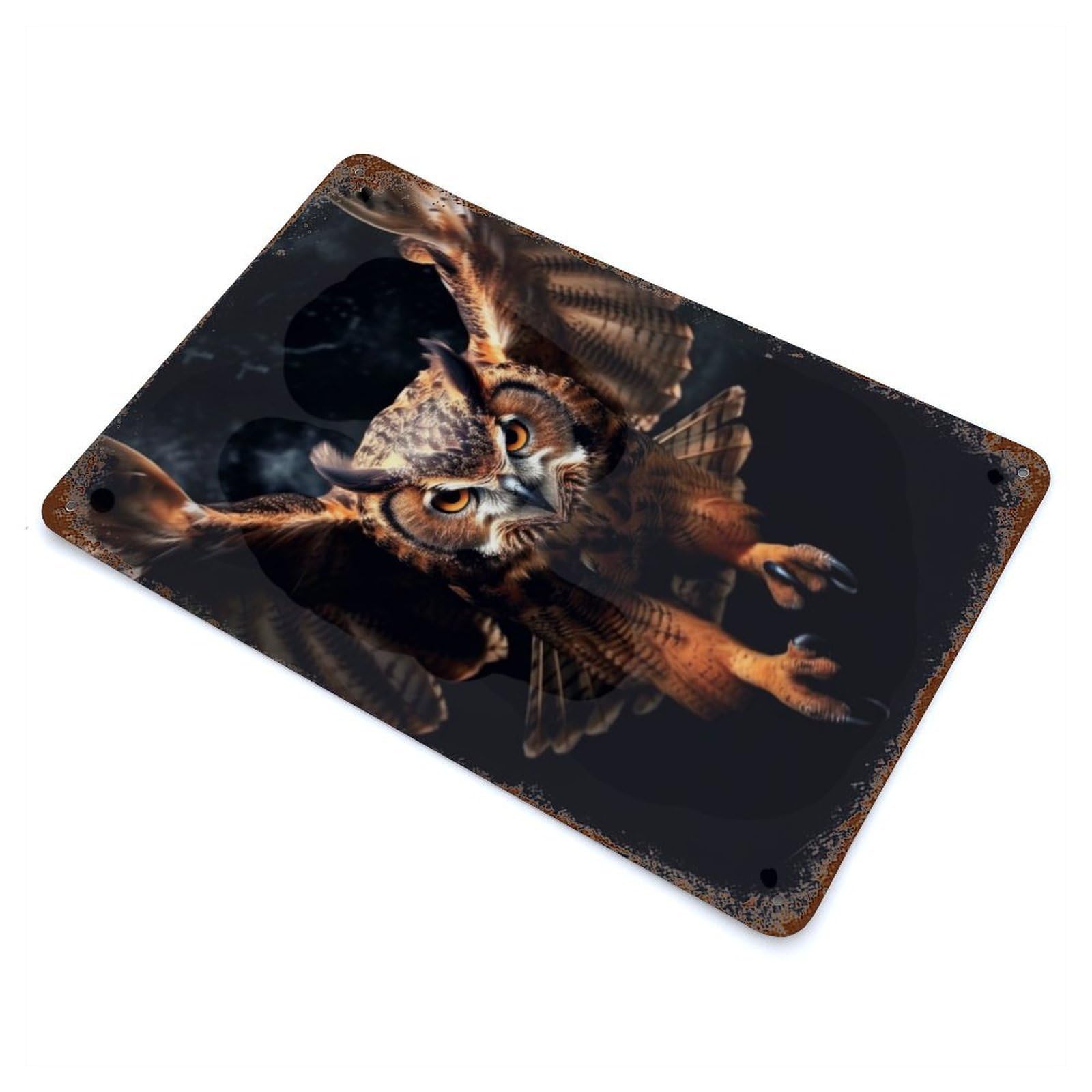 Flying Owl at Night Decorative Tin Sign 11.8"x7.9", Ideal for Cafe, Home Bar And Lounge Decor