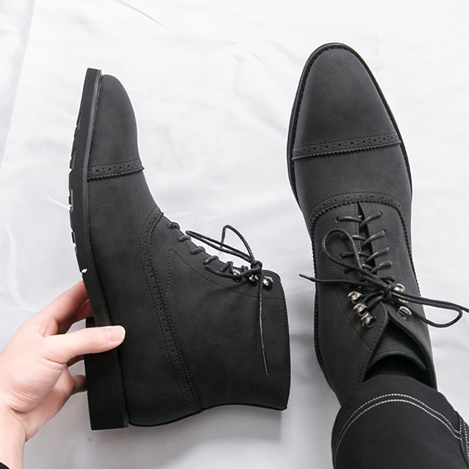 Men's Cap Round Toe Suede Brogue Oxford Shoes Fashion Low Heel Comfortable Rubber Sole Lace Up Non Slip Dress Chukka Boots for Office Business Casual Work - Image 6