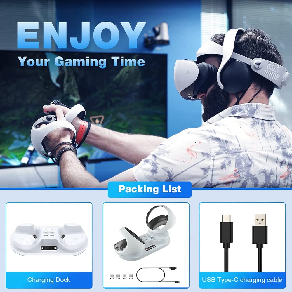 Station de Charge PSVR2,Base de Chargeur pour Manette PS VR2,avec Deux Ports De Charge Rapide,2 Interfaces Magnétiques,avec Voyant LED,pour Accessoires Contrôleur PS VR 2,Blanc