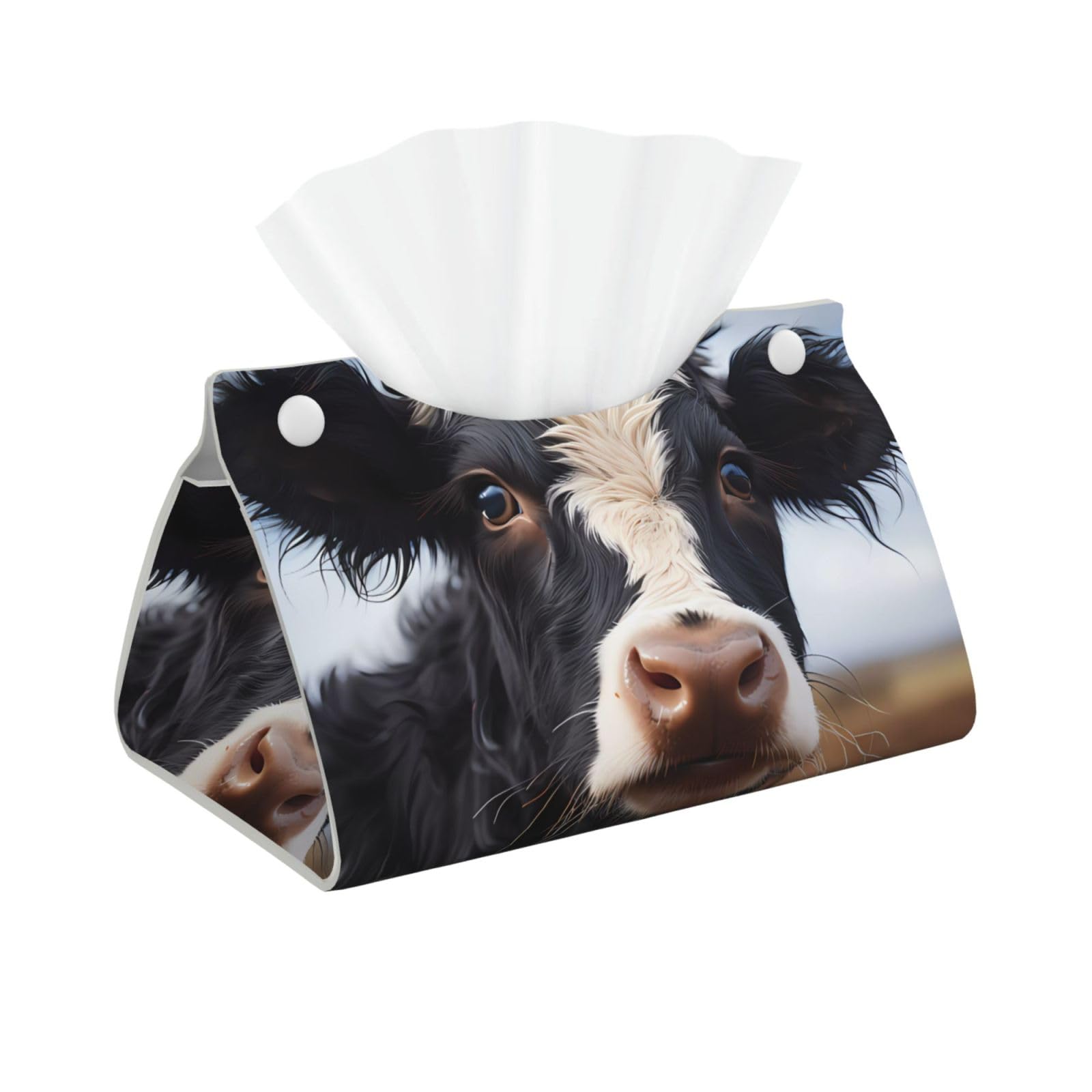Cute Cow Rectangular Leather Tissue Box Cover, Folding Facial Tissue Holder Dispenser for Car