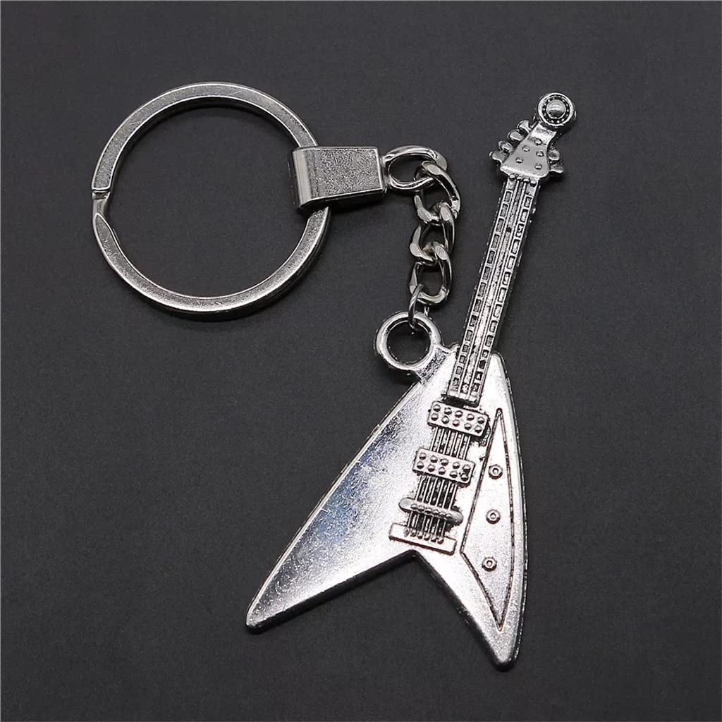 Antyczny kolor 77x32mm gitara elektryczna Charms wisiorki mężczyźni łańcuszek do kluczyka do samochodu uchwyt pierścieniowy brelok