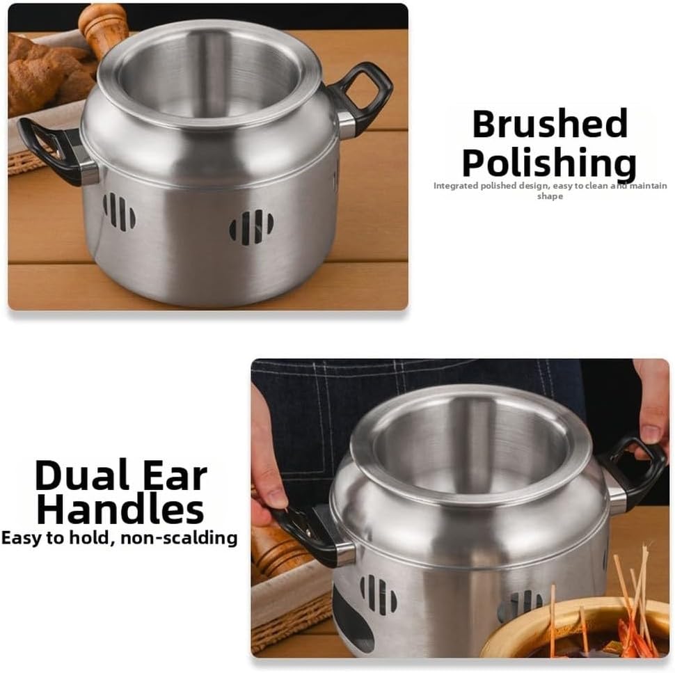 Korean Style Stainless Steel Shabu Shabu Drum Pot Featuring Heat Retention and Disassemblable Design for Restaurant Use (Golden Without Lid)