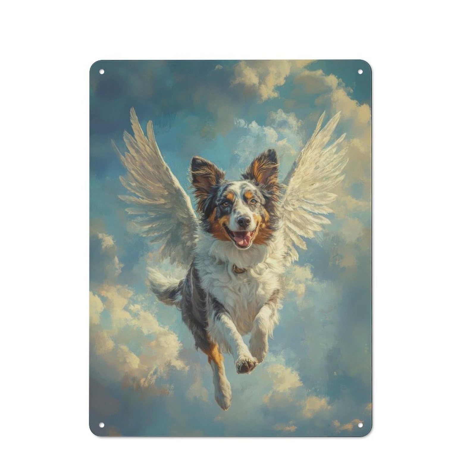 Junmoney Australian Shepherd Angel Pet Loss Tribute Metal Sign 40X30cm With Dog With Wings For Pub Or Café, Retro Decor, For Cooler-Month Interiors With Retro Character