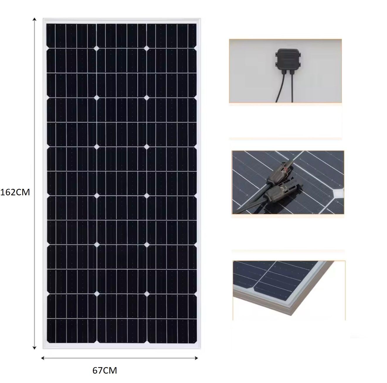 Pannello Solare Fotovoltaico Monocristallino 320W, 18V, Alta Efficienza per Camper, Casa, Baita e Barche, Modulo Solare con Cavo di Connessione