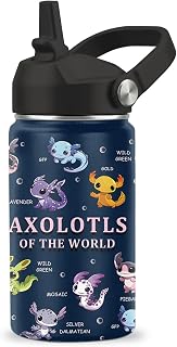 Axolotl Gifts for Girls Boys,12 oz Water Bottle with Straw Lid | Stainless Steel Vacuum Insulated Bottle, Leakproof, Cute Axolotl Cup Gifts for Birthday Holiday
