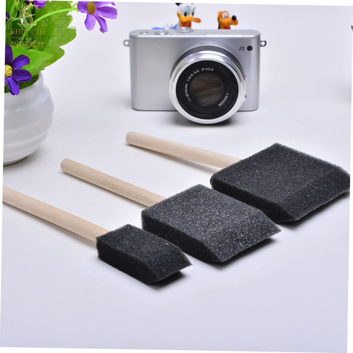 Homoyoyo 15-Piece Sponge Paint Brush Set Wooden Handle Versatile for Art Crafts and Boys and Girls Lightweight and Easy to Use