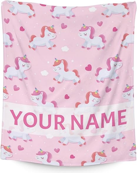Personalized Unicorn Blanket Gifts with Name - 60"x80" Cute Throw for Girls & Women - Pink Soft Fuzzy Blankets for Bed, Couch & Living Room