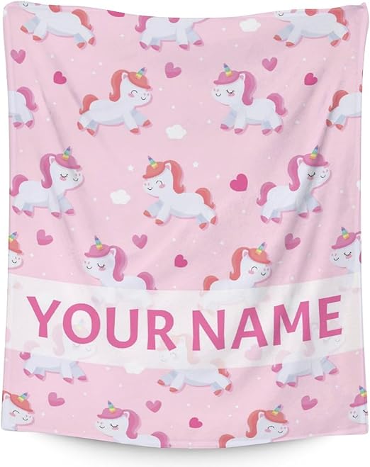 Personalized Unicorn Blanket Gifts with Name - 60"x80" Cute Throw for Girls & Women - Pink Soft Fuzzy Blankets for Bed, Couch & Living Room