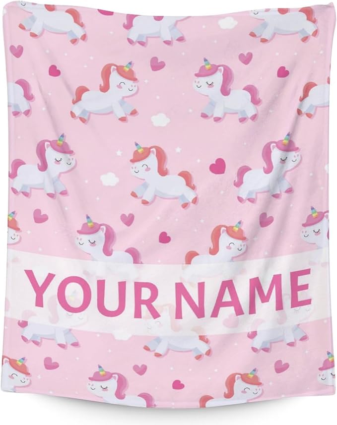 Personalized Unicorn Blanket Gifts with Name - 60"x80" Cute Throw for Girls & Women - Pink Soft Fuzzy Blankets for Bed, Couch & Living Room