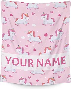 Personalized Unicorn Blanket Gifts with Name - 60"x80" Cute Throw for Girls & Women - Pink Soft Fuzzy Blankets for Bed, Couch & Living Room