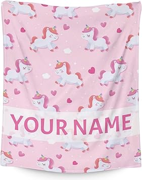 Personalized Unicorn Blanket Gifts with Name - 60"x80" Cute Throw for Girls & Women - Pink Soft Fuzzy Blankets for Bed, Couch & Living Room