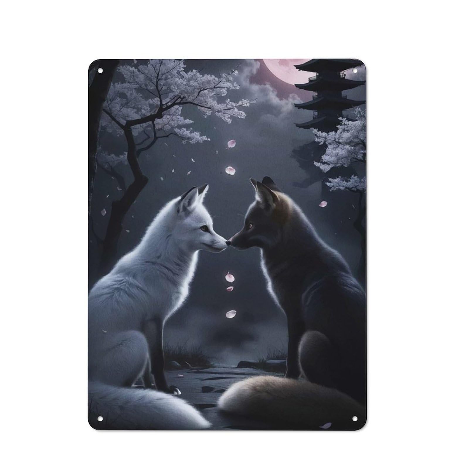 Junmoney Style-6 Retro Metal Wall Sign 40X30cm Featuring Fox Animal Moonlight For Garage Wall, For Garage, Workshop And Man Cave Decoration