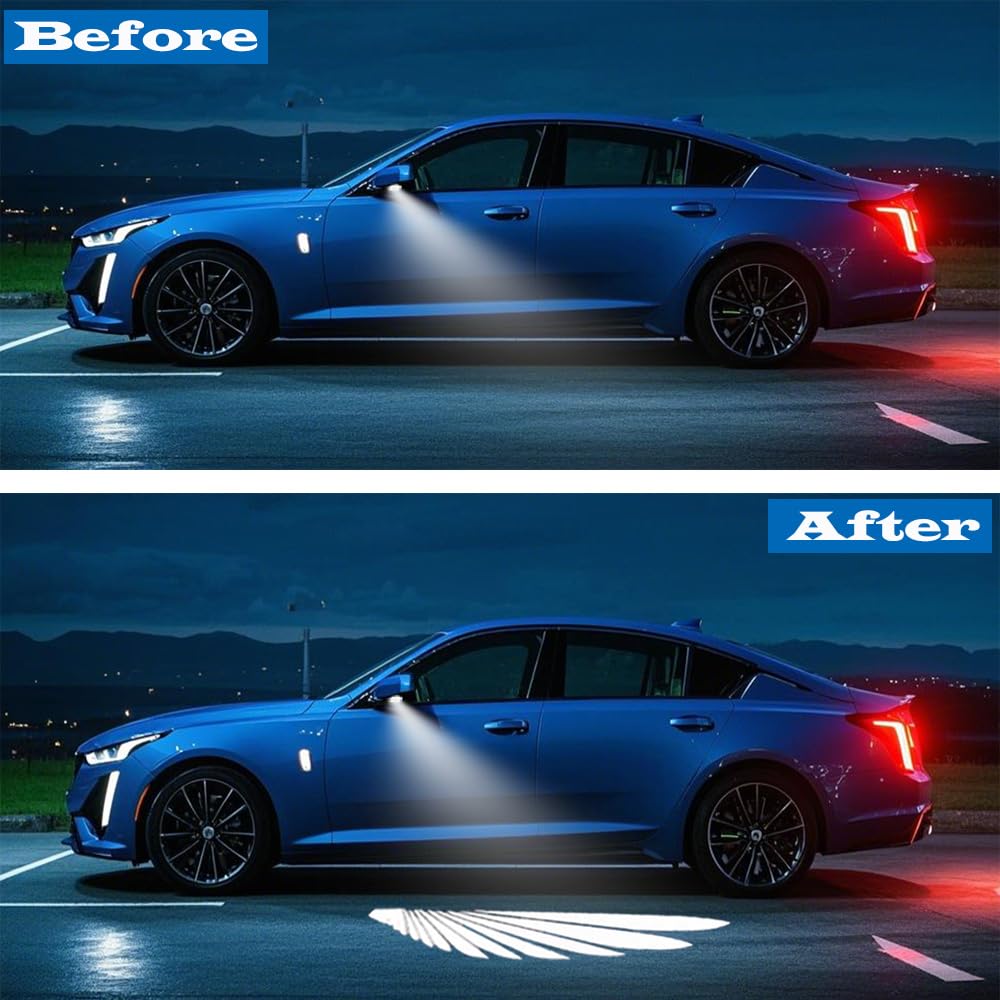 2 PCS Rearview Mirror Welcome Lights Car Door Puddle Lights Ultra-Bright 3D Laser Ghost Shadow Light Accessories fit for Cadillac ATS 2013-2019 CTS 2014-2019 CT4 2019-2024 CT5 2019-2023 CT6 2016-2022