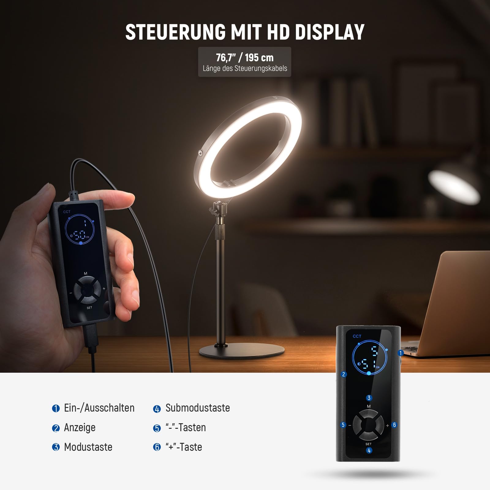 NEEWER 12" 24W Hochleistungs Desktop Ringlicht mit Stativ/Handyhalterung, LED Konferenz Selfie Licht für Videoanrufe, Make Up, Streaming, Vlogging, Zoom Meetings und Podcasts, RH12B