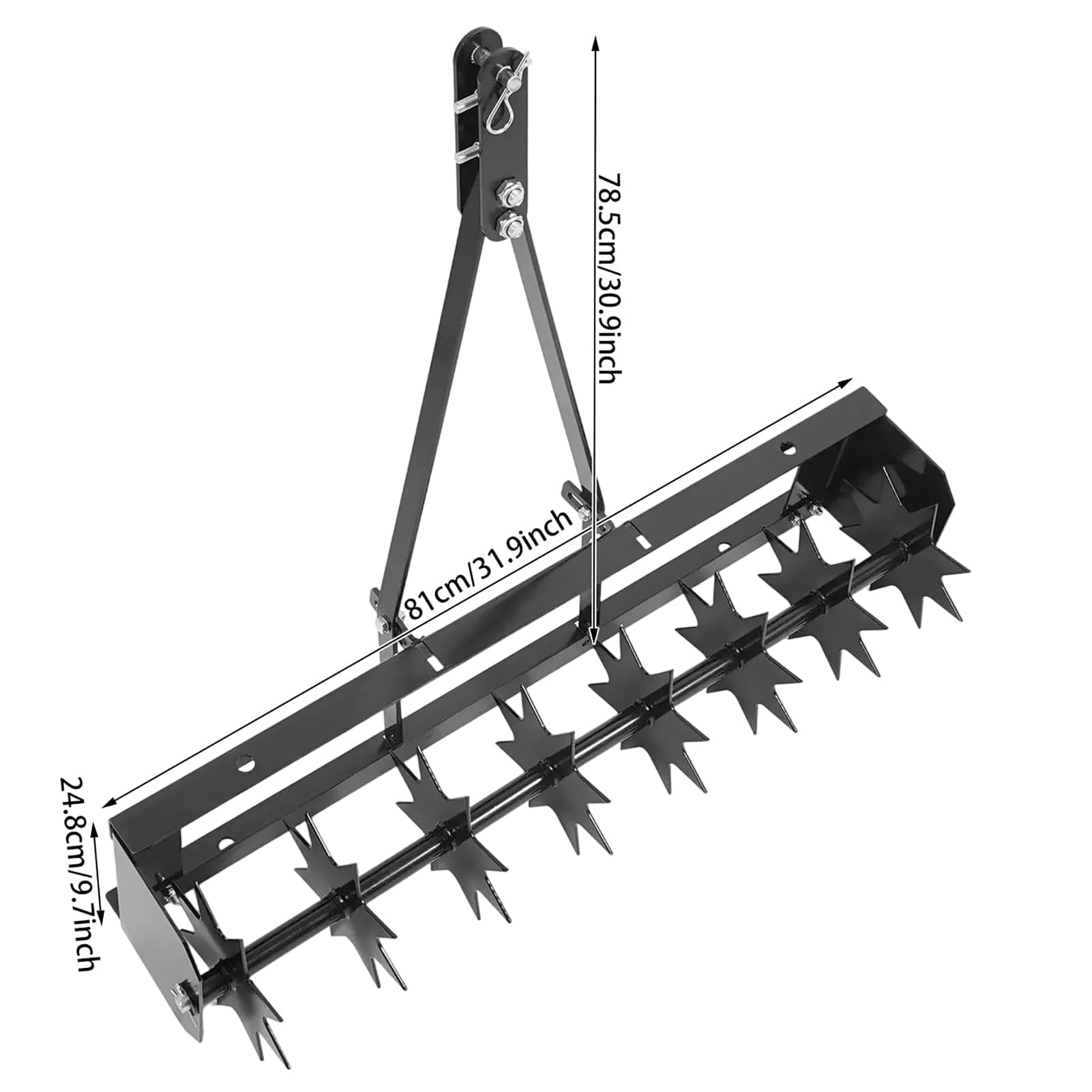 Aireador CéSped Manual 81 CM, Tractor con PúAs PenetracióN Profunda, Aireador PúAs Remolcable, con PúAs Acero Galvanizado Y Barra Remolque Ancha, para Jardines, CéSpedes Y Granjas