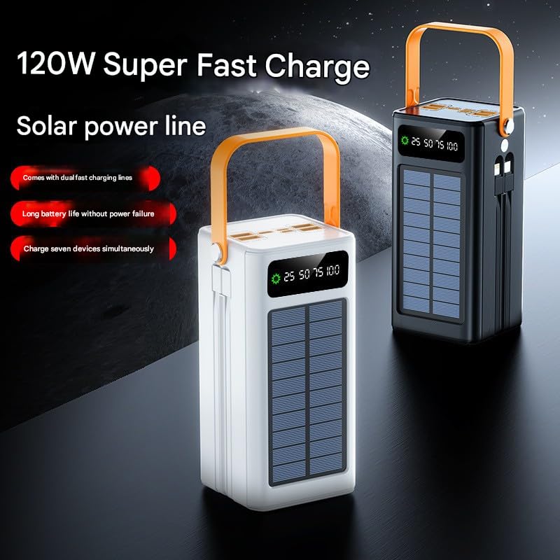 Image of Solar Power Bank PD22.5W Fast Charging Mobile Battery with Cable Large Capacity Backup Charger