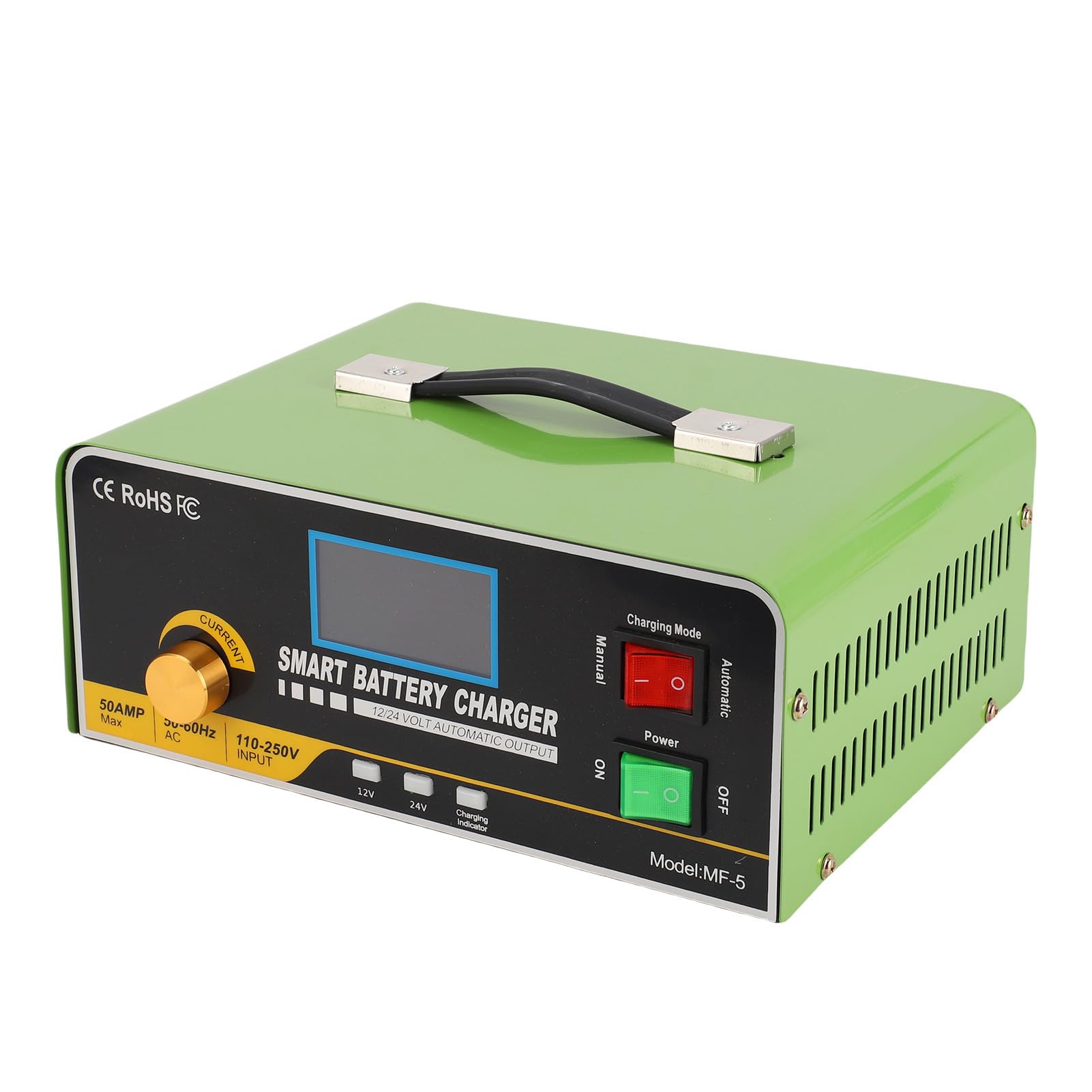 Cargador de Batería Inteligente 12V 50A 24V 30A Mantenedor y Desulfatador Completamente Automático para Baterías Marinas de Automóviles, Barcos, Vehículos Recreativos con Pantalla (Enchufe