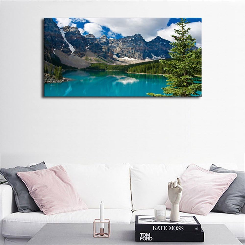 yearainn Large Moraine Lake Canvas Wall Art Bedroom Wall Decor Mountain Picture Canvas Artwork Living Room Decoration Contemporary Nature Landscape Home Wall Decor Framed Ready to Hang 24" x 48" - Image 6