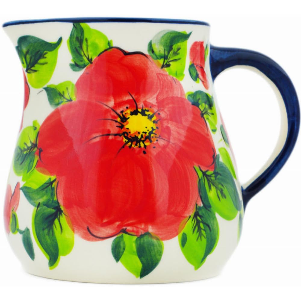 Authentic Polish Pottery Creamer Signature UNIKAT in Spring's Bloom Design Handmade in Boles?awiec Poland + Certificate of Authenticity