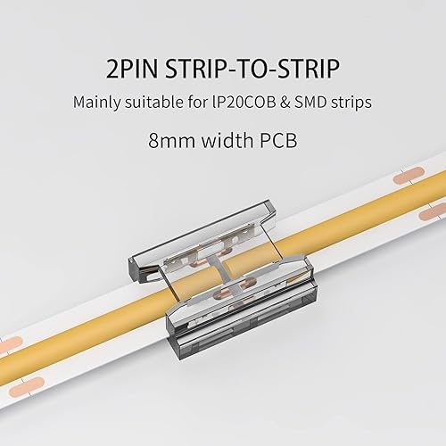 Miniatura 8 de Paquete de 20 conectores LED COB, 2 pines de 0.315in, conector de cristal sin soldadura de 5.9in, conector a presión de doble cabeza de bajo voltaje