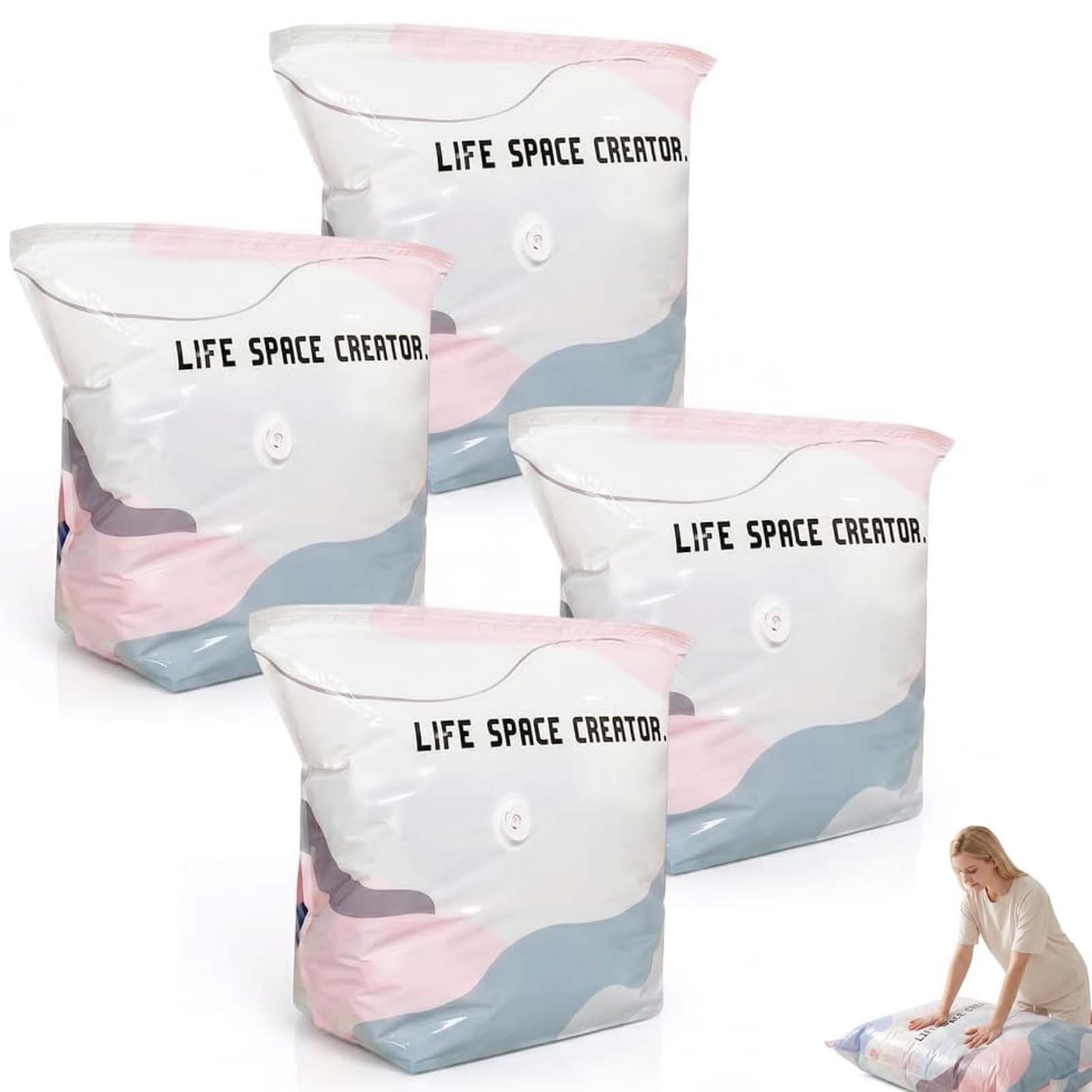 DTSXFTLY 3D Standing Vacuum Storage Bags No Pump Needed Self Compression Bags,XL,4