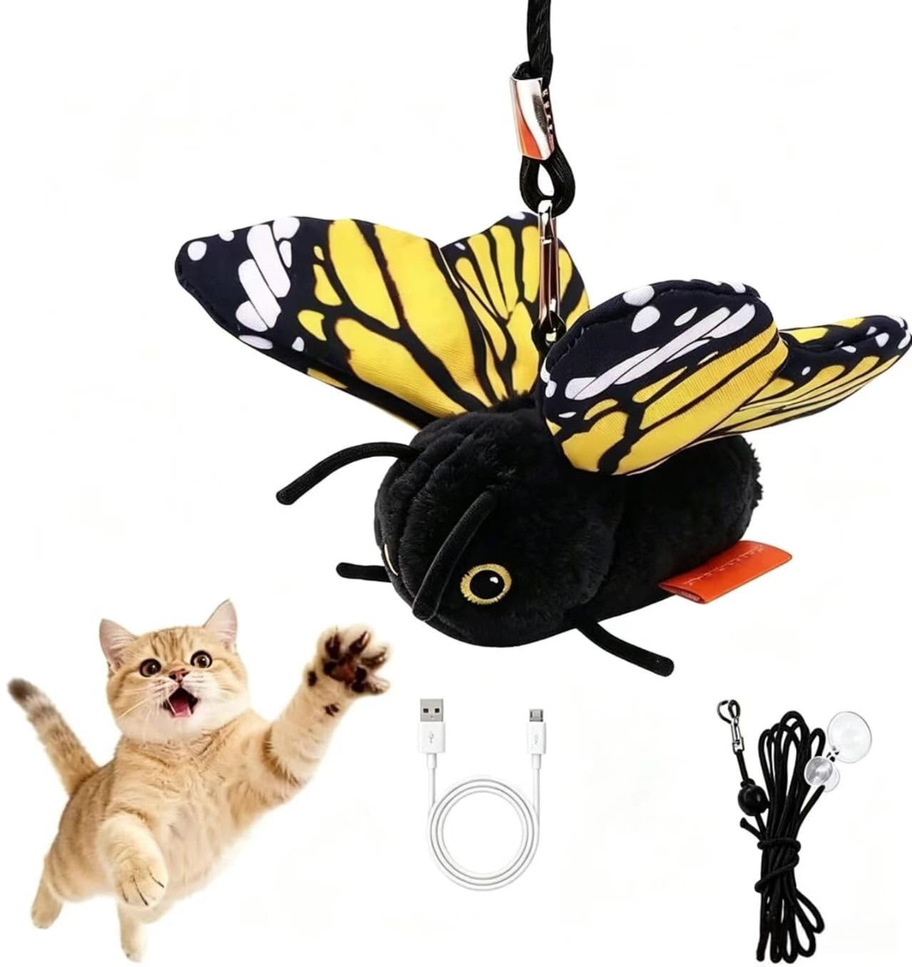 YERFFZE Smart Sensing Flapping Butterfly Cat Toy – Interactive Plush Toy with Realistic Wing Motion, Sensor Triggered Design for Indoor Cats, Encourages Stalking & Solo Play, Durable Build