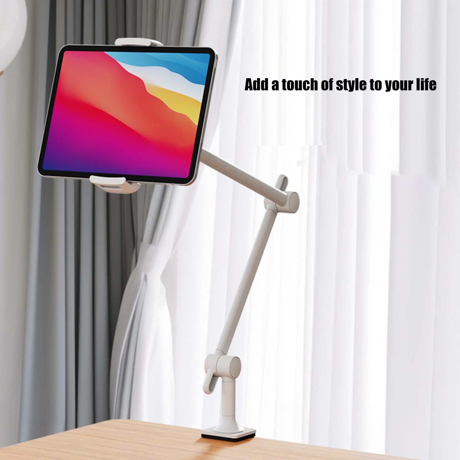Flexibler Tablet Tischständer, robuste Klemmsysteme, 360-Grad Drehung, verstellbare Armlänge, ergonomische Betrachtungsposition, höhenverstellbare Tablet Arm Tischhalterung