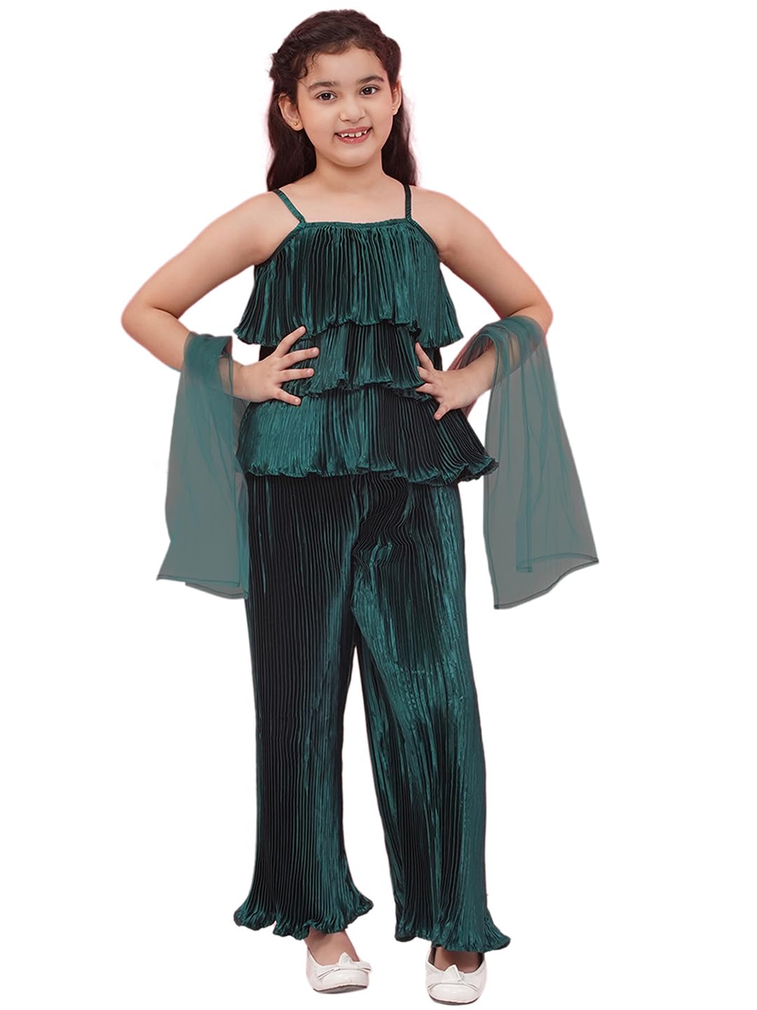 AJ DEZINES Kids Clothing Casual Wear Satin Solid Top and Bottom Dress For Girls With Dupatta