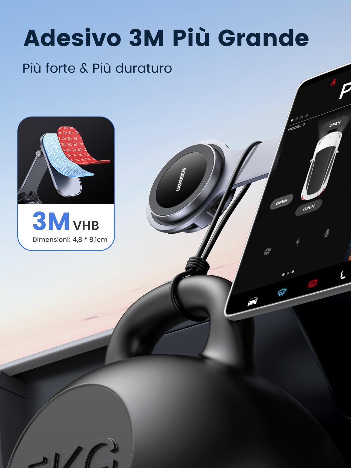 UGREEN Caricatore Magnetico Wireless da Auto per Tesla Model 3/Y/S/X 2021, Supporto per il Touchscreen Compatibile con iPhone 16, 15, 14, 13, 12 Magsafe Serie
