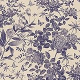 JiffDiff Vintage Peel and Stick Wallpaper Floral Wallpaper 17.3" x 118" Blue Wallpaper Flower Wallpa
