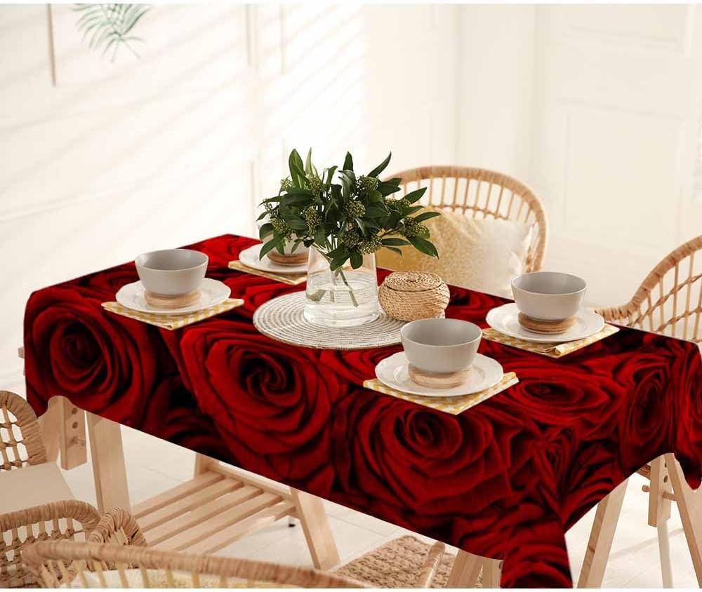 Tovaglia Antimacchia 300x140 cm Rettangolare Rose Rosse Tovaglie Impermeabile 3 Metri Copritavolo Poliestere Protezione Tavolo Romanticismo da Matrimonio, per Feste (12-14 Posti) a-3028